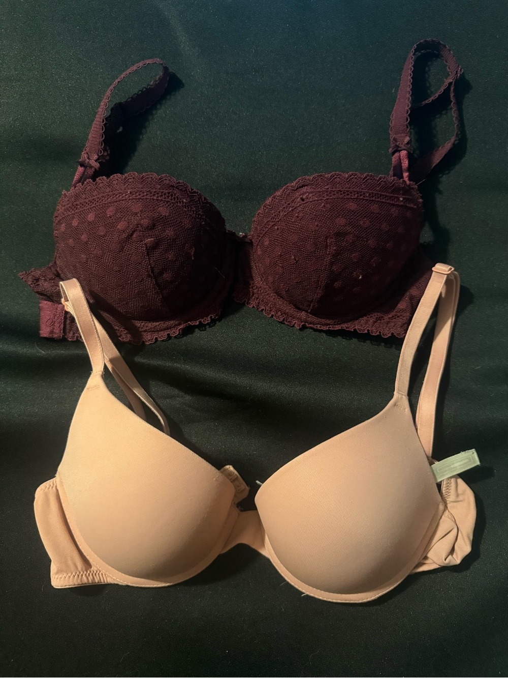 PINK Victoria's Secret Burgundy Lace Bra & Nude Smooth T-Shirt Bra Duo